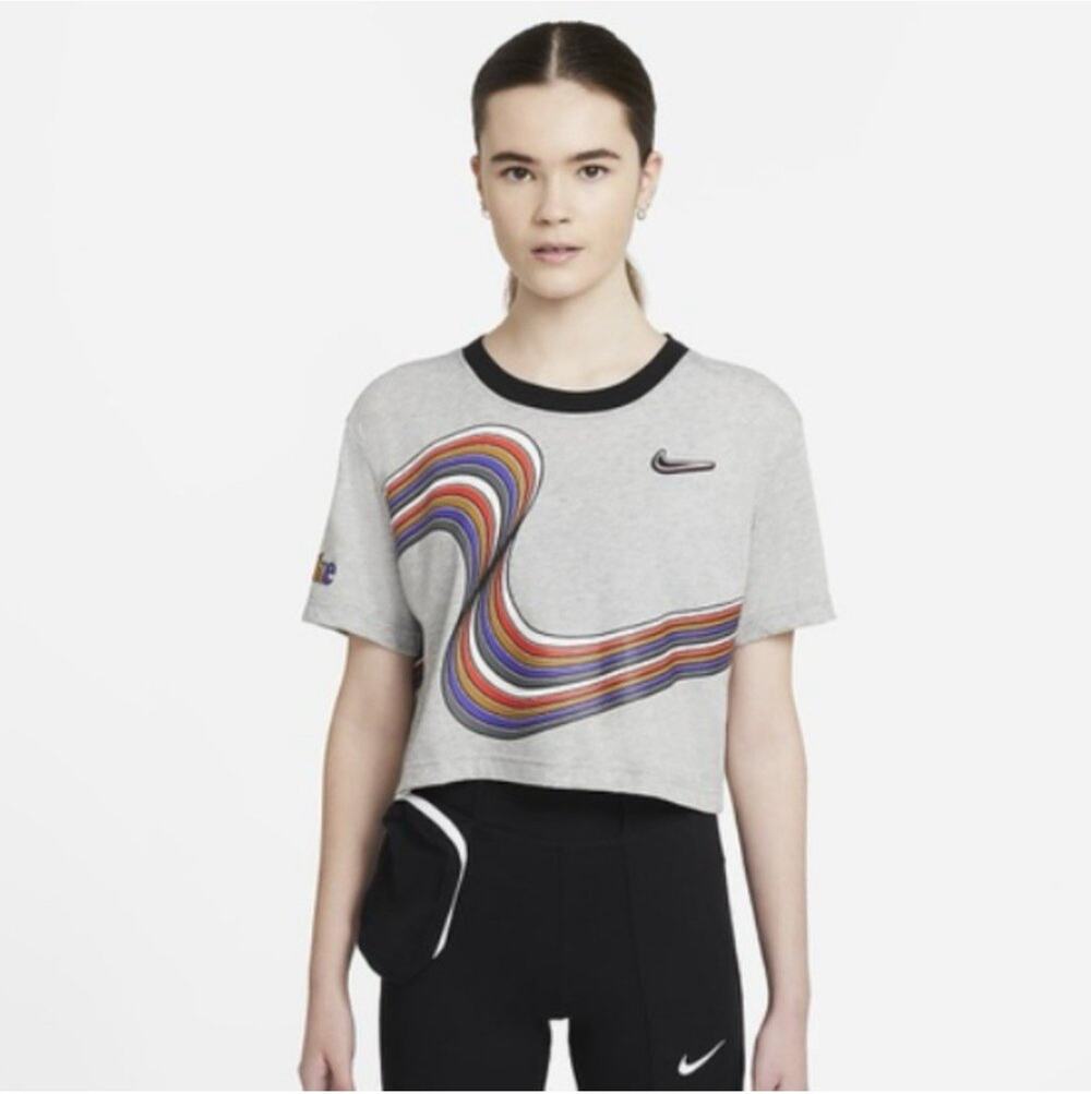 Nike Sportswear Retro Femme Crop Tee Womens S Oversized Boxy Rainbow Swoosh